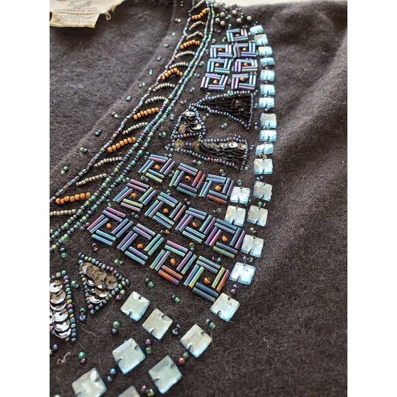 VTG ANNE KLEIN KNITWEAR ANGORA /WOOL MIX embroidery Sweater V Neck SIZE S #462 - Picture 9 of 10